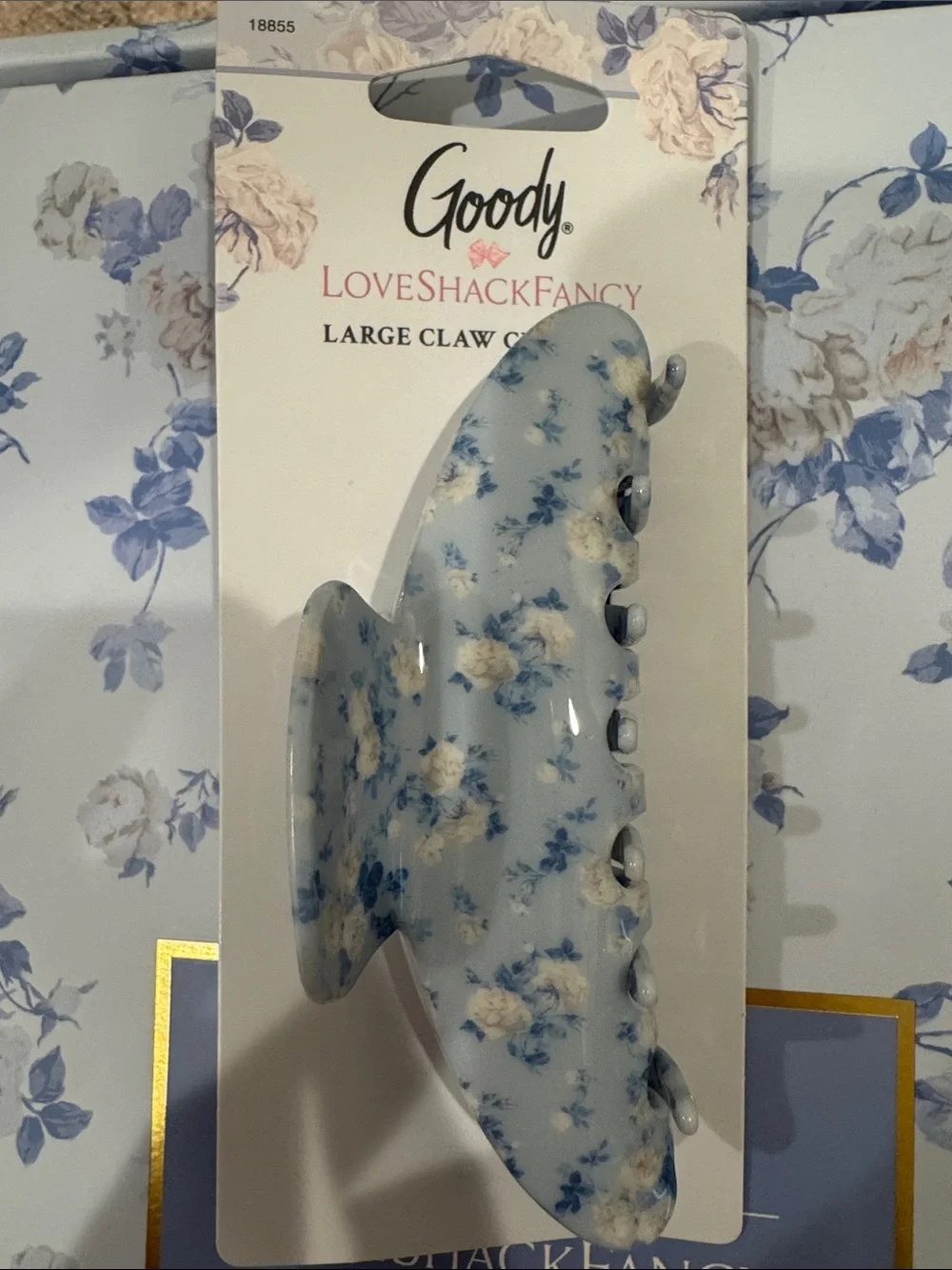 LoveShackFancy Floral Blue and Cream Large Claw Clip